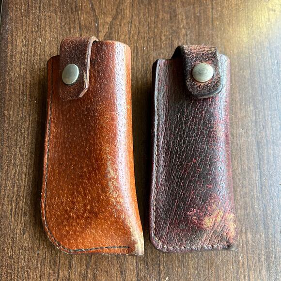 Leather Knife Sheath Set - Brown and Dark Brown - Picture 1 of 7